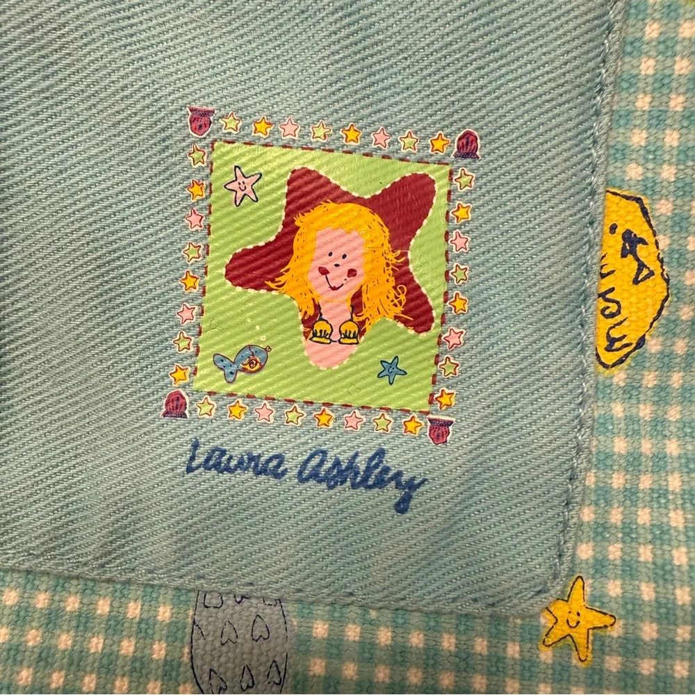 Laura Ashley Blue Gingham Drawstring Bag